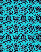 Ornate Teal Black Floral Pattern Rug