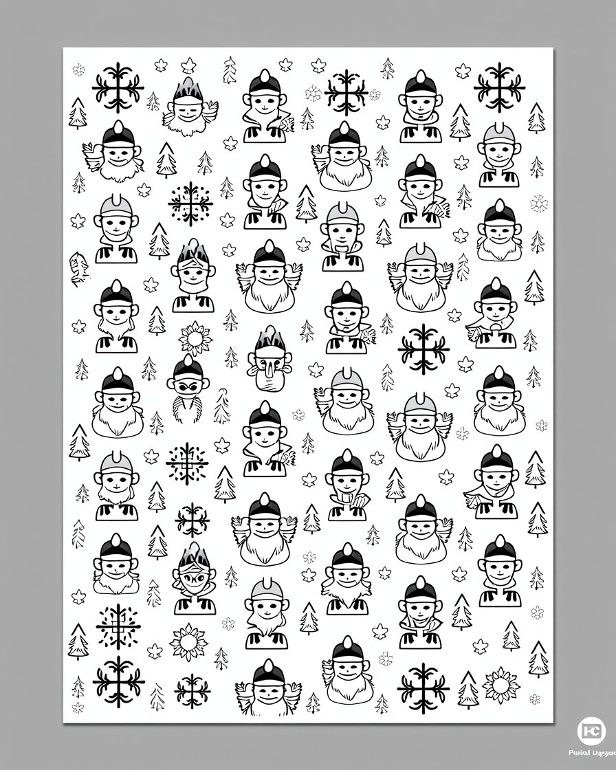 Black and White Character Snowflakes Trees Rug