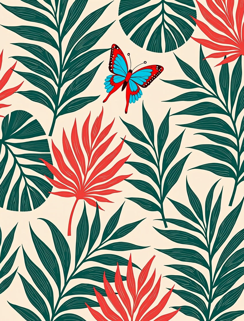 Tropical Leaves and Butterfly Pattern Rug
