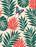 Tropical Leaves and Butterfly Pattern Rug