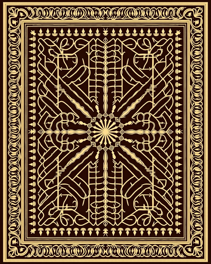 Ornate Gold Brown Intricate Geometric Rug