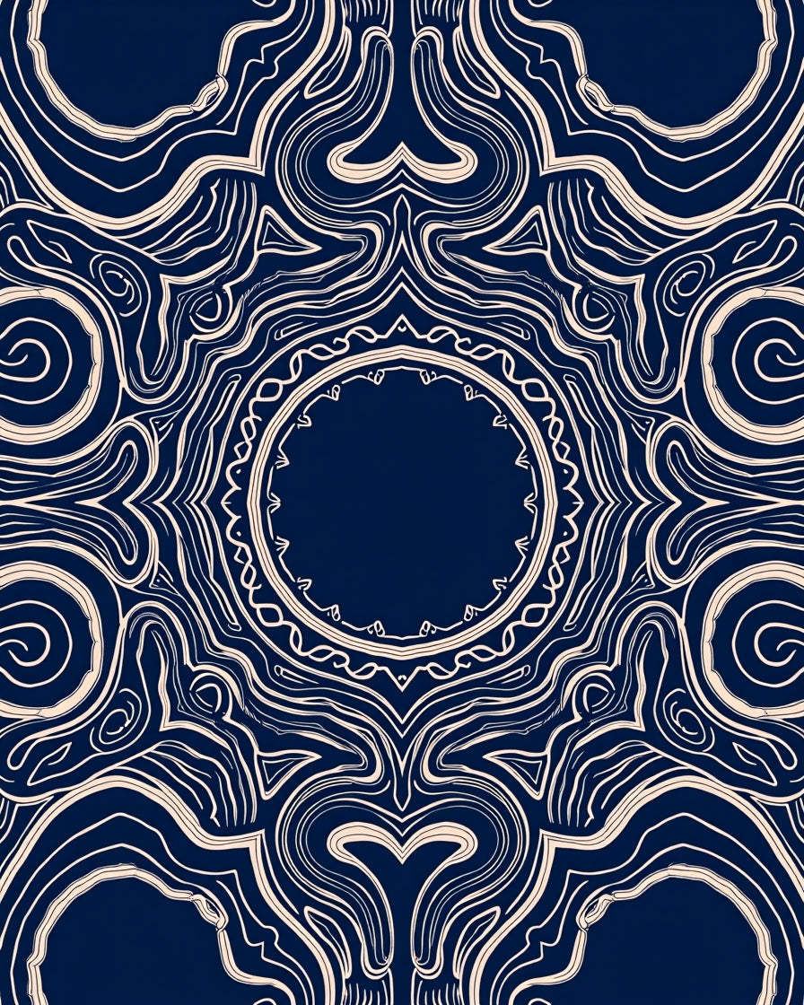 Navy Cream Abstract Swirl Pattern Rug