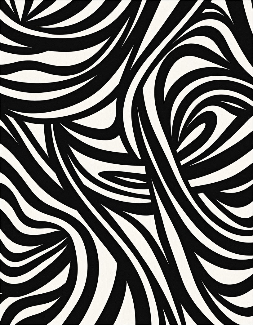 Wavy Black White Abstract Pattern Rug