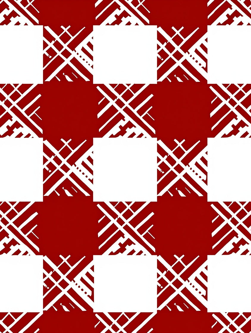 Bold Red White Checkered Design Rug
