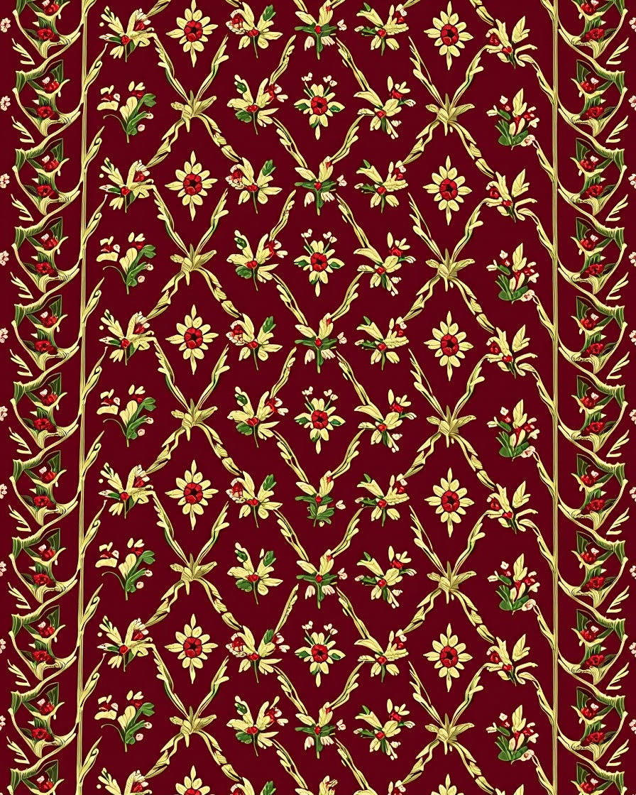 Rich Red Floral Lattice Pattern Rug