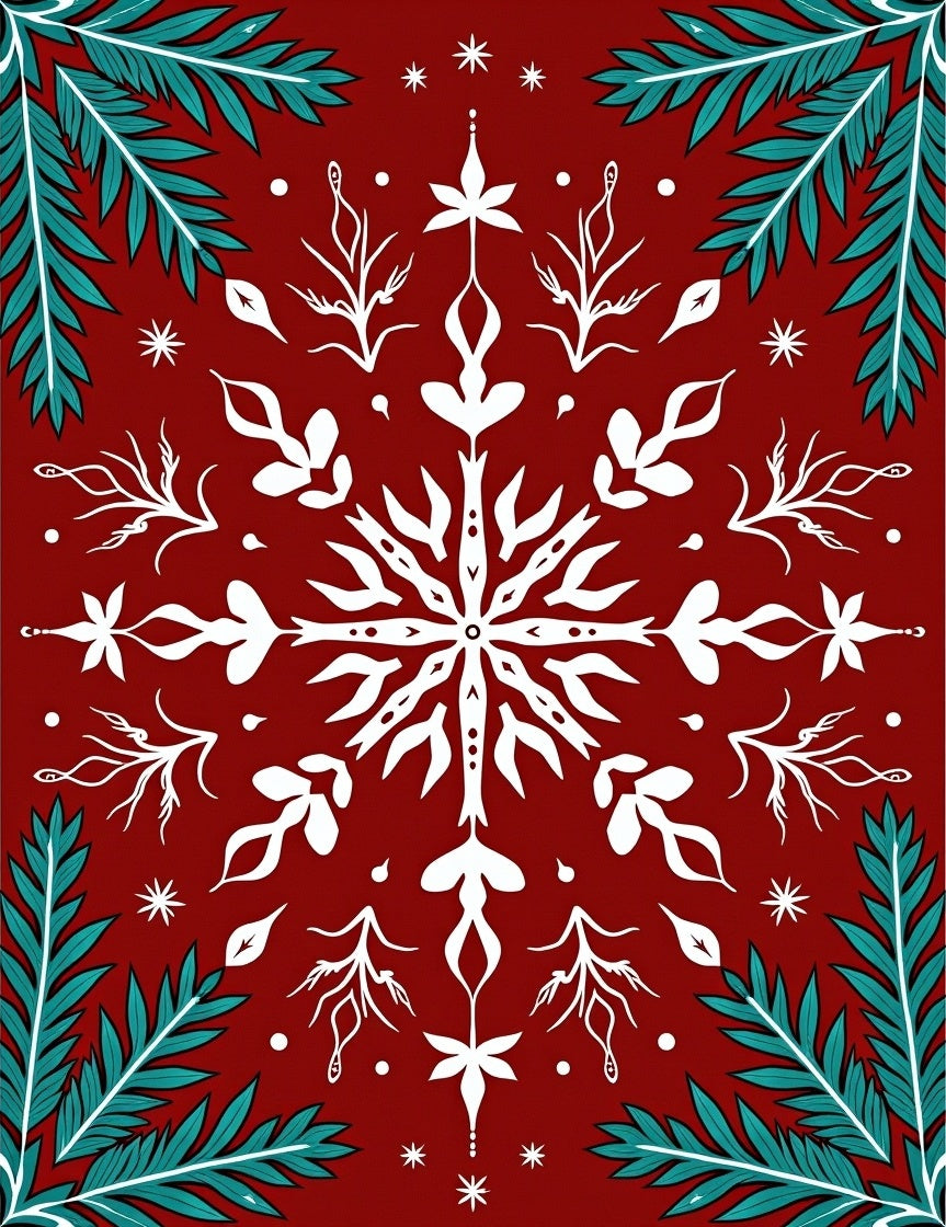 Festive Snowflake Pine Branch Pattern Rug