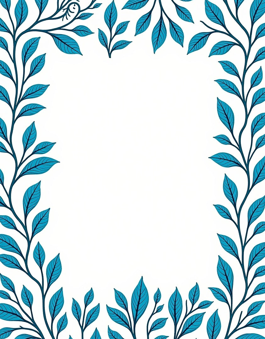 Coastal Teal Leaf Branch Pattern Rug