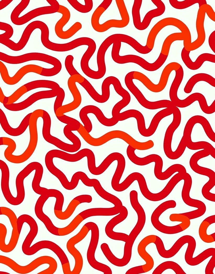 Abstract Red Wavy Lines Pattern Rug