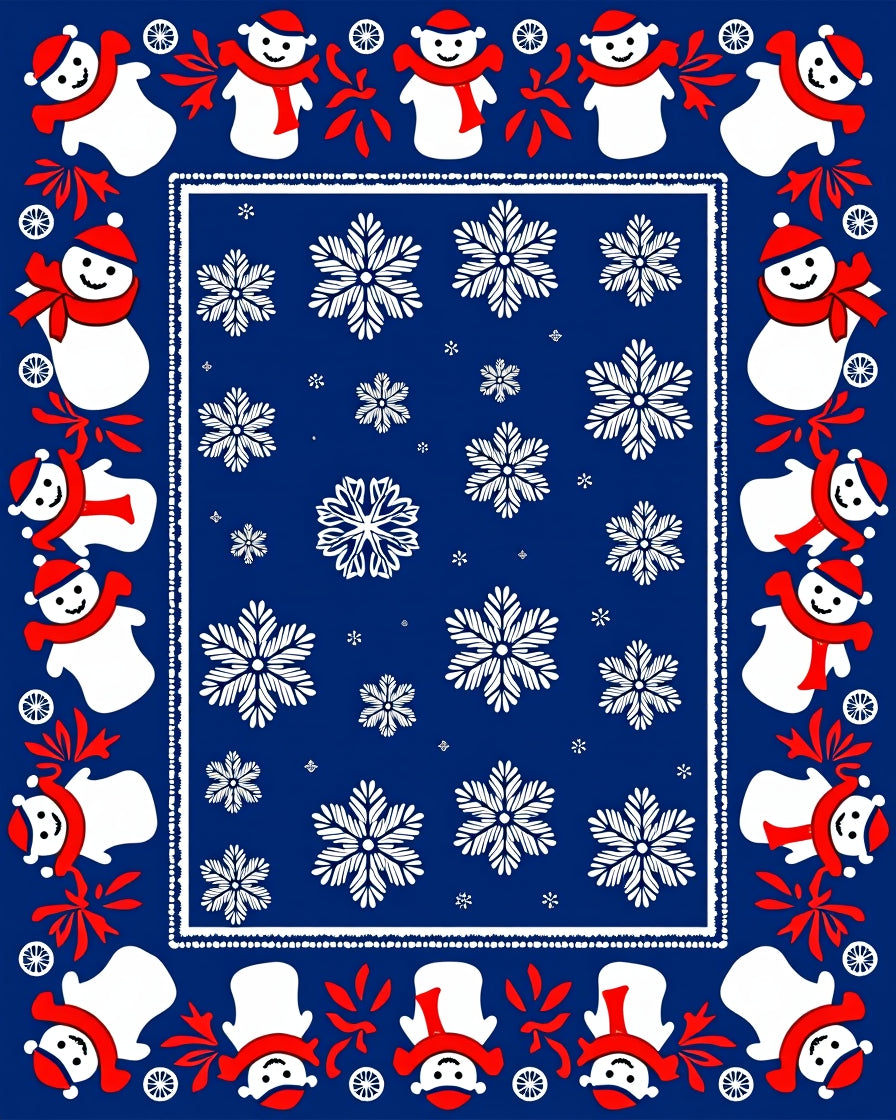 Festive Snowman Snowflake Border Design Rug