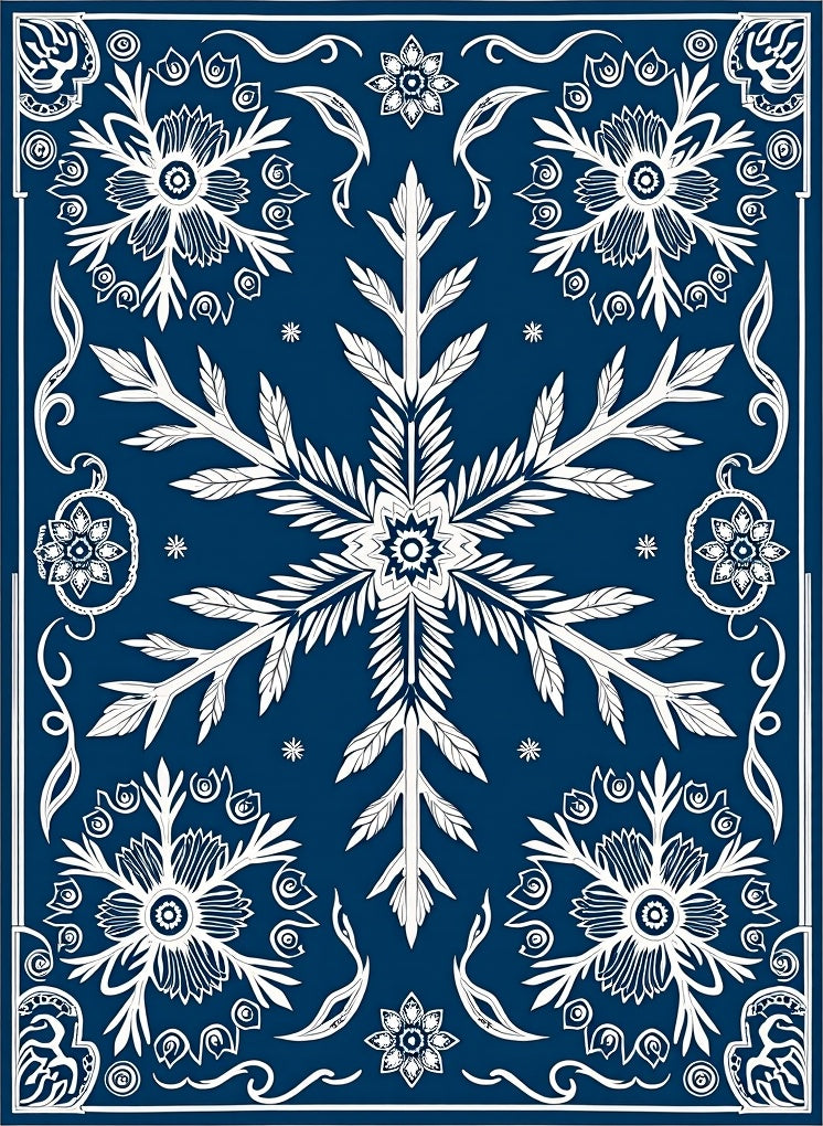 White Floral Snowflake Motif Rug