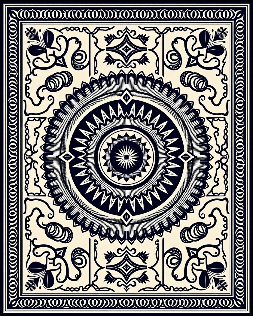 Intricate Circular Floral Border Design Rug
