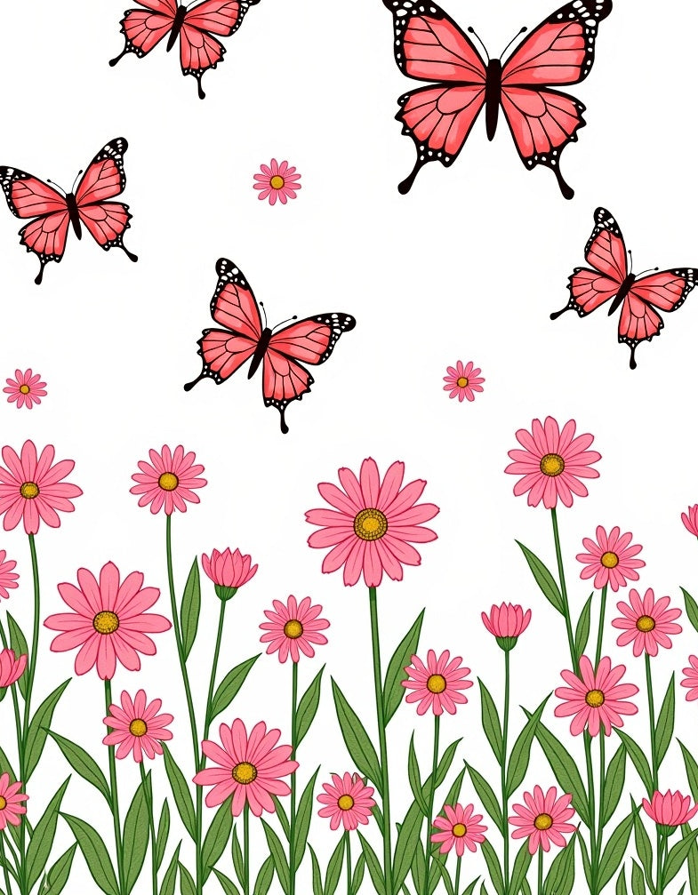 Pink Butterfly and Daisy Garden Design Rug