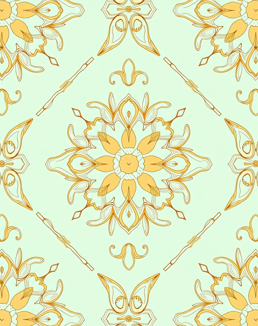 Golden Floral Mandala Pattern Rug