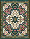 Ornate Teal Pink and Gold Design Rug