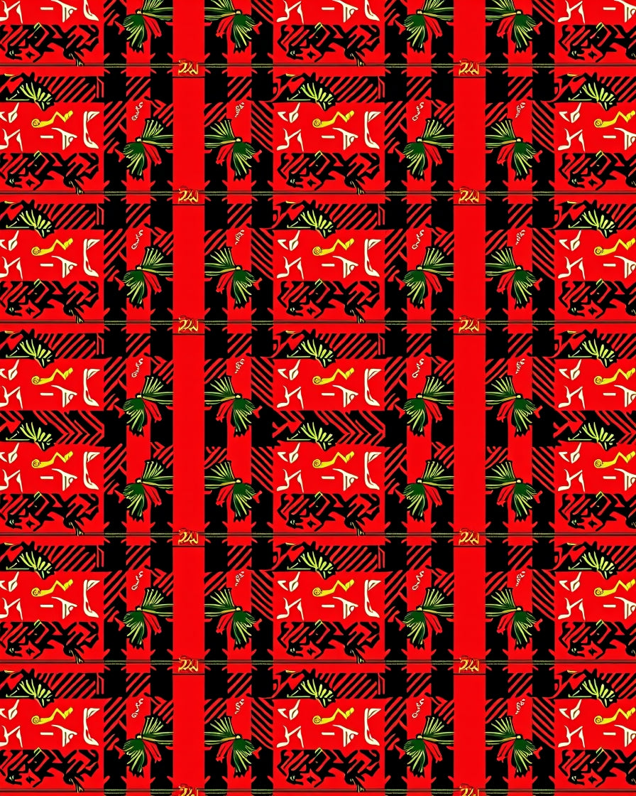 Bold Red Black Plaid Abstract Pattern Rug