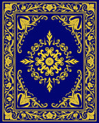 Vibrant Blue Gold Floral Medallion Rug
