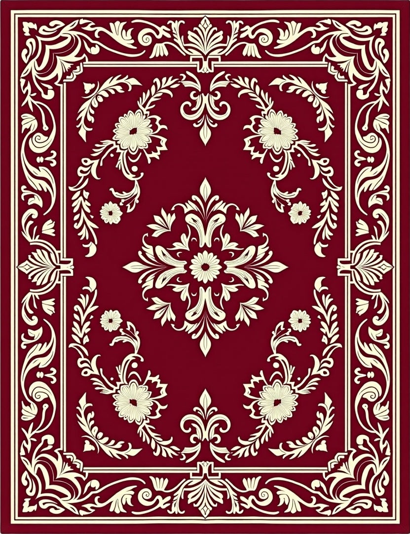 Classic Floral Ivory Inset Design Rug