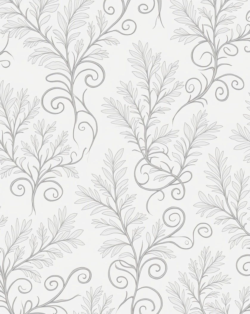 Elegant Gray Leafy Swirl Pattern Rug