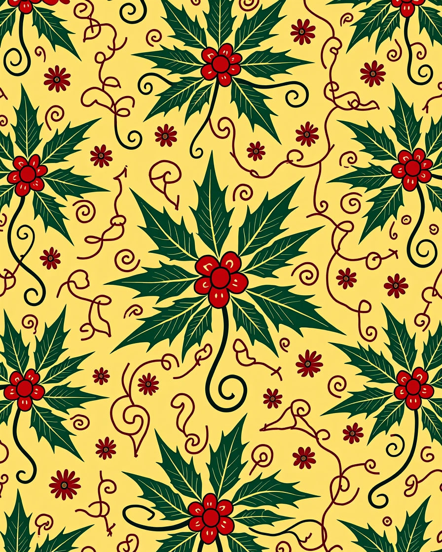 Festive Holly Swirl Pattern Rug