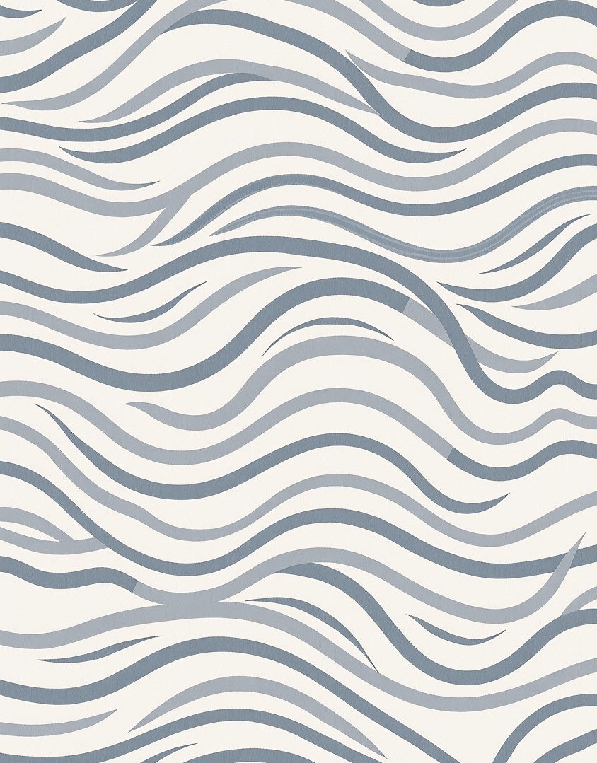 Cool Blue Wavy Striped Abstract Rug