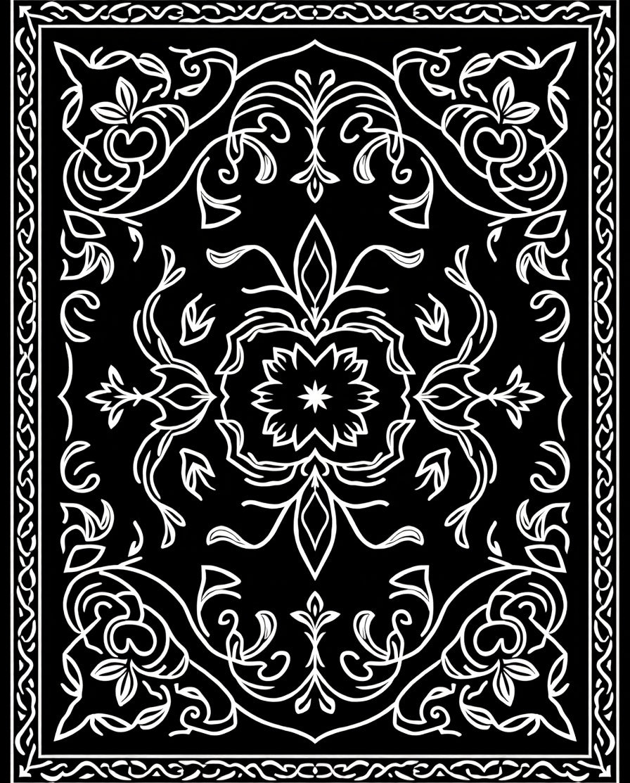 Monochromatic Ornate Floral Scroll Pattern Rug