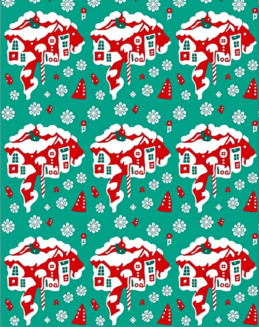 Winter Snowy Gingerbread House Scene Rug