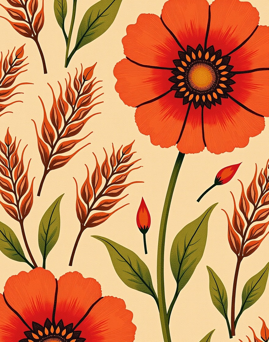 Bold Floral Pattern With Leaf Accents Rug