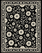 Black Cream Floral Vine Border Rug