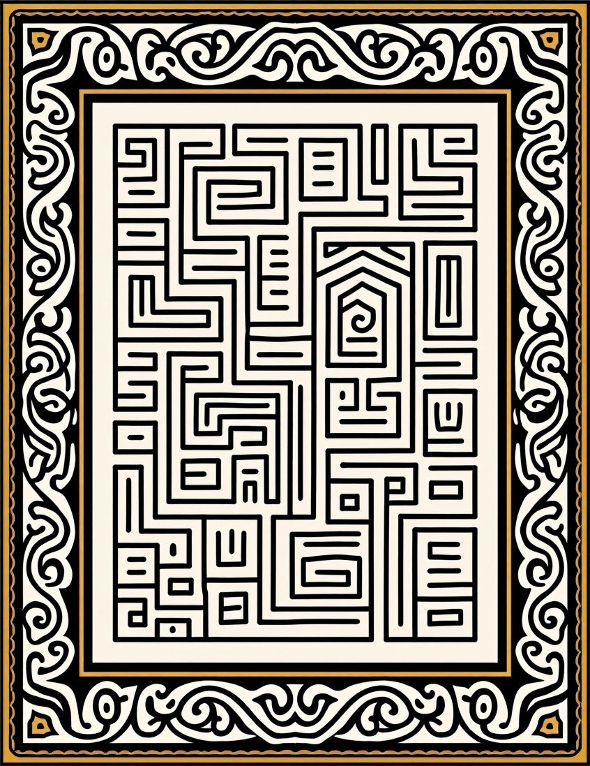 Intricate Maze Patterned Graphic Rug
