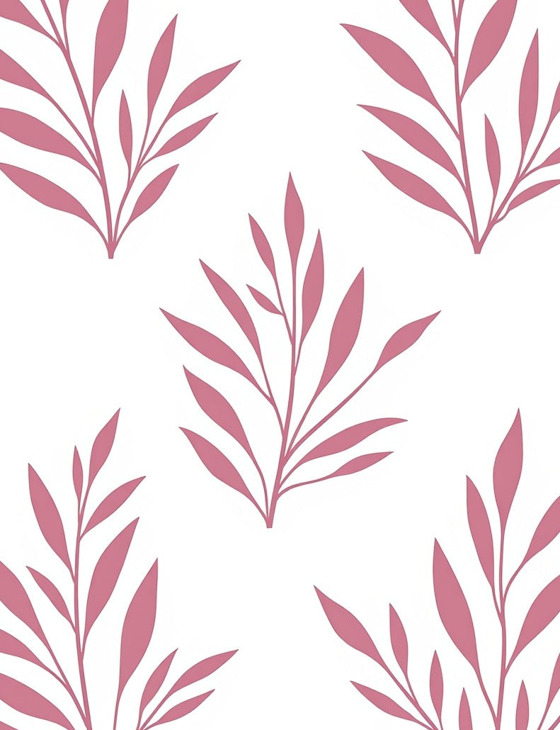 Modern Pink Leafy Branch Pattern Rug