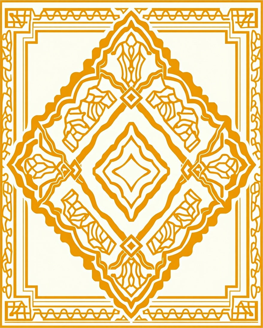 Golden Orange Art Deco Geometric Diamond Rug
