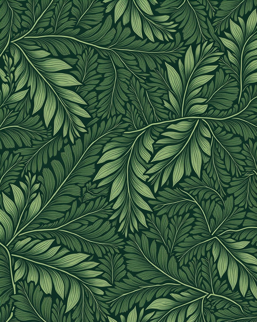 Dark Green Leafy Vine Pattern Rug
