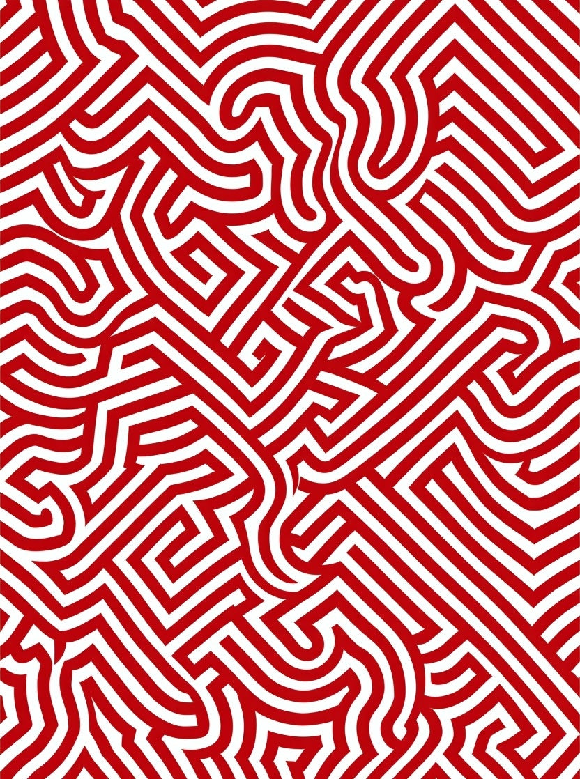 Bold Red Abstract Maze Lines Rug