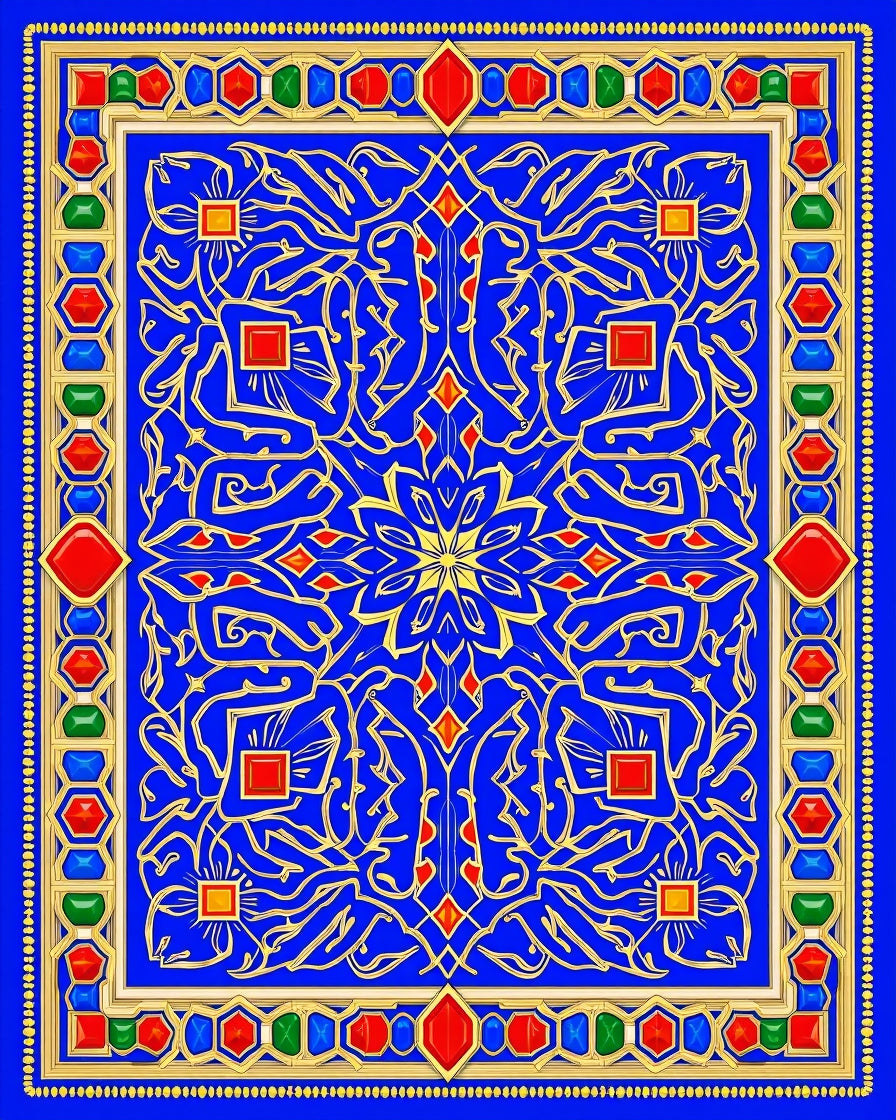 Royal Blue Geometric Gemstone Patterned Rug