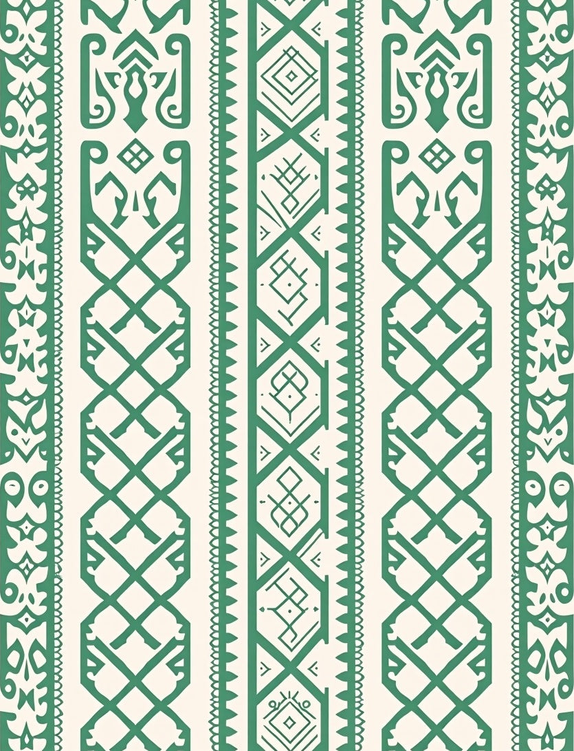 Ethnic Vertical Pattern Green Rug