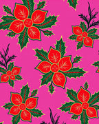 Vibrant Red Holly Poinsettia Garland Rug
