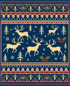 Navy Woodland Reindeer Folk Art Rug