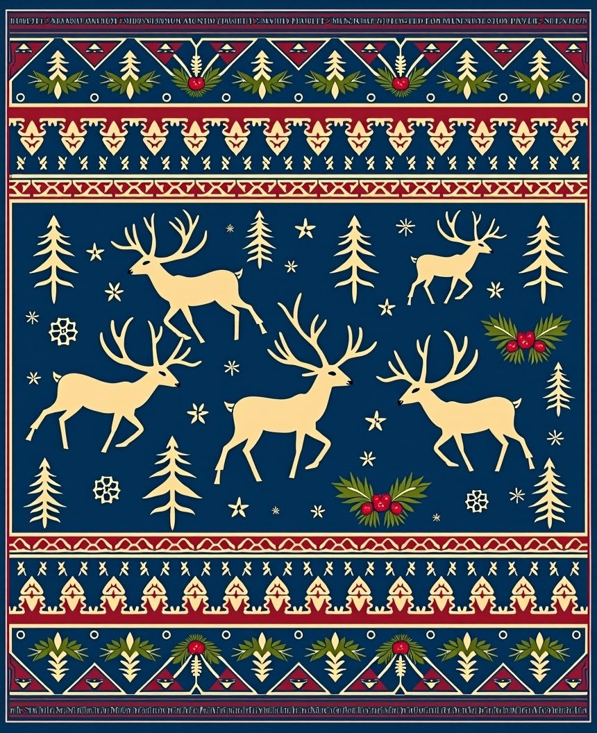 Navy Woodland Reindeer Folk Art Rug