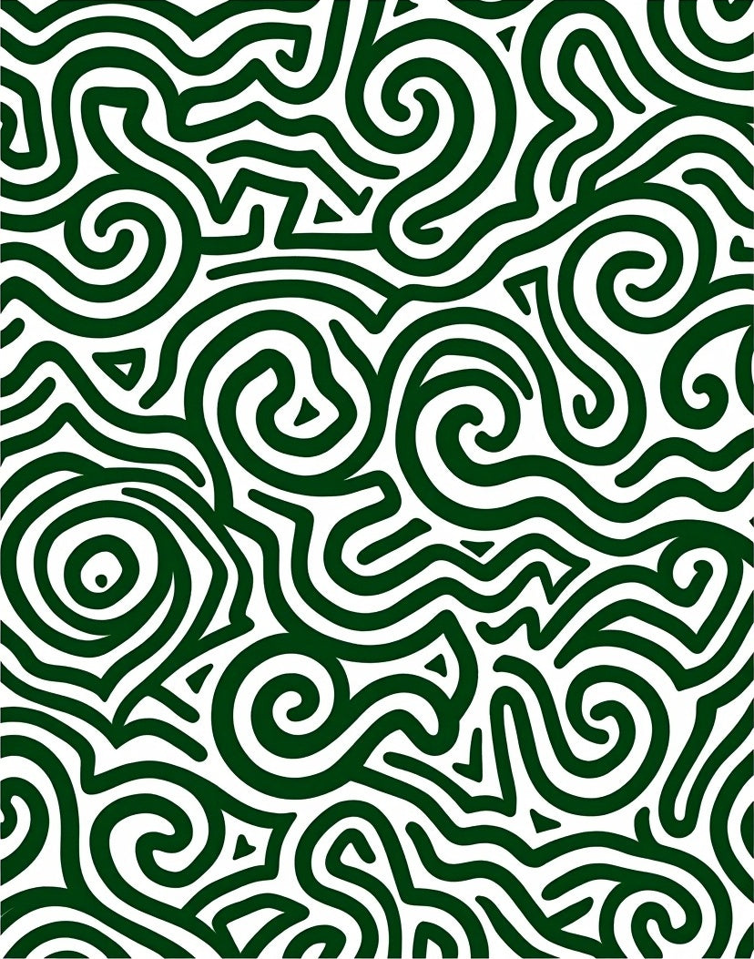 Green Swirl Maze Abstract Design Rug