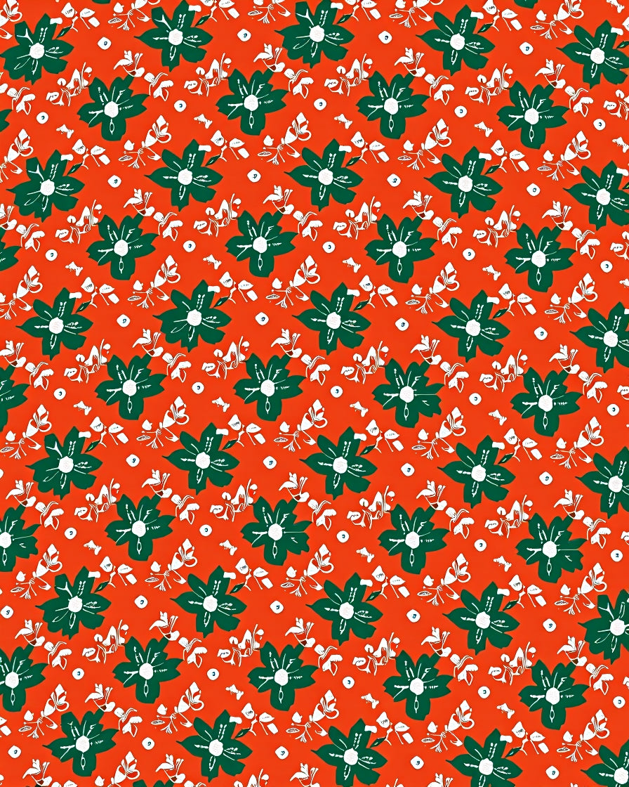 Orange Green Floral Pattern Rug