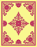 Fuchsia Rose And Scroll Pattern Design Rug