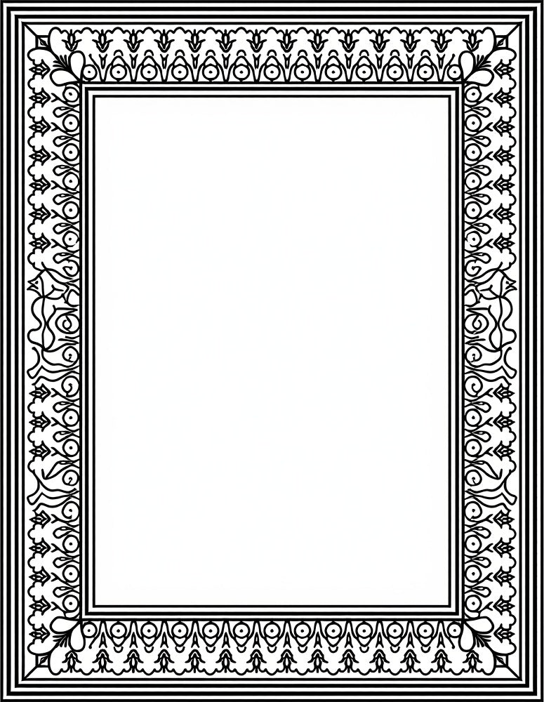 Intricate Black White Floral Border Rug