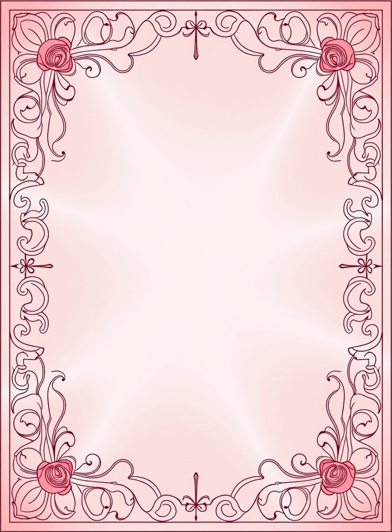 Ornate Pink Rose Floral Frame Rug