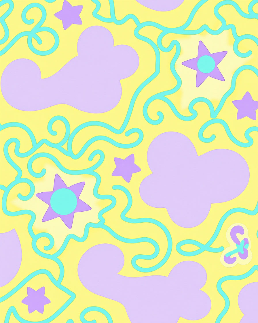Playful Stars Swirls Abstract Rug