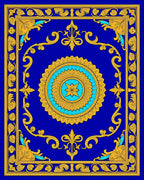 Ornate Royal Blue Gold Floral Medallion Rug