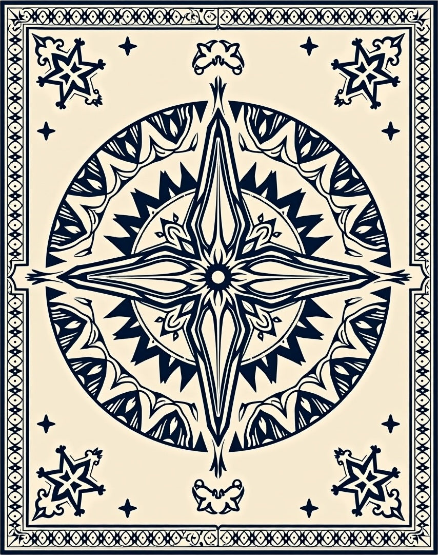 Navy Starburst Bordered Pattern Rug