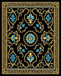 Ornate Black Gold Floral Border Rug