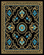 Ornate Black Gold Floral Border Rug
