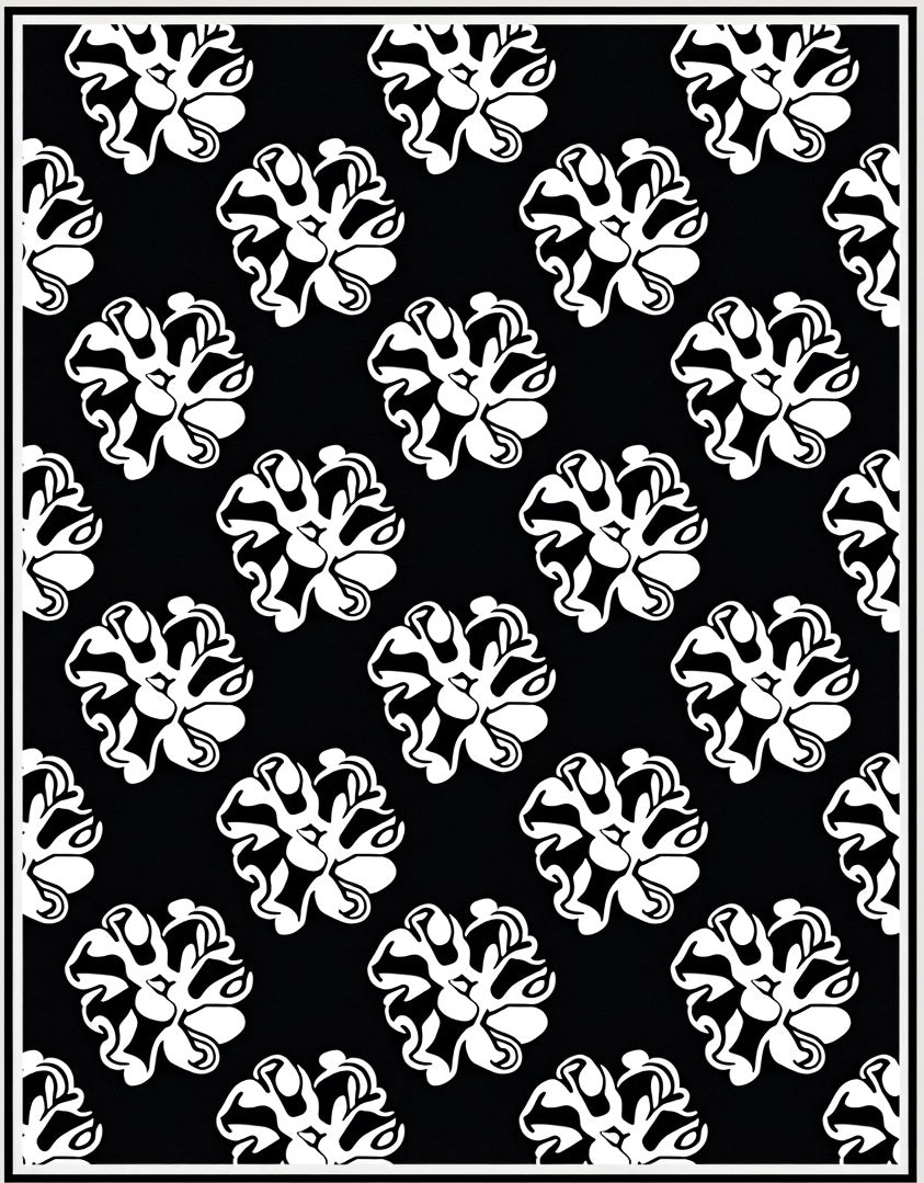 Bold Black White Floral Pattern Rug