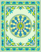 Vibrant Blue Green Floral Mandala Rug